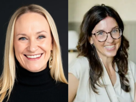 Two women are shown side by side in professional headshots&mdash;one blonde in a black top, the other with glasses and a light blouse.